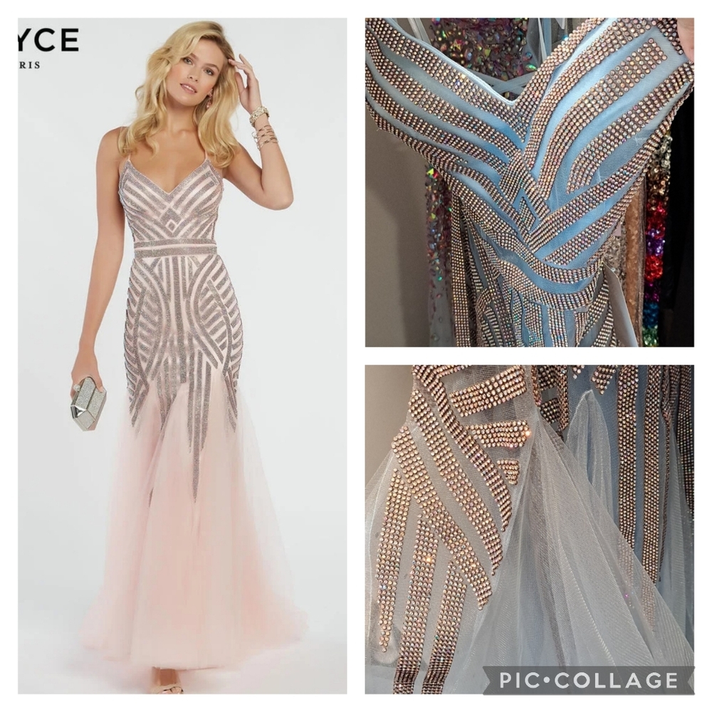 Alyce Paris Ice Blue Beaded Sequins Rhinestones Mermaid Evening Gown Size 2
